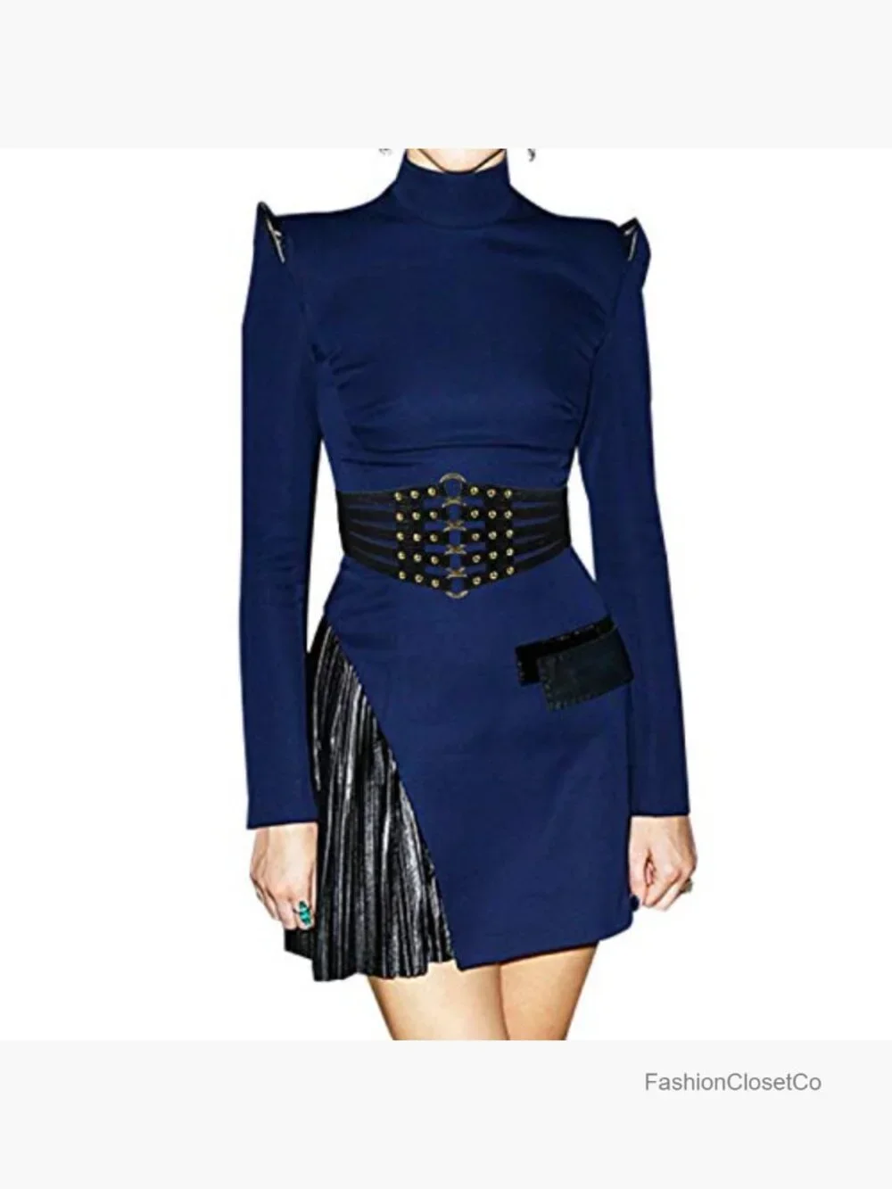 Faux Leather Wide Waist Belt Hollow Out Rivets Stretch Cinch Waistband